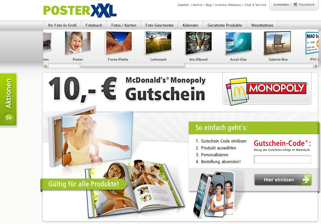 Auf www.posterXXL.de/mcdonalds können die glücklichen Gewinner ihre Preise einlösen (posterXXL). Auf www.posterXXL.de/mcdonalds können die glücklichen Gewinner ihre Preise einlösen (posterXXL).