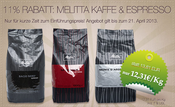 Melitta Kaffee und Espresso Neulistung bei cobio.de zum Einführungspreis. Melitta Kaffee und Espresso Neulistung bei cobio.de zum Einführungspreis.