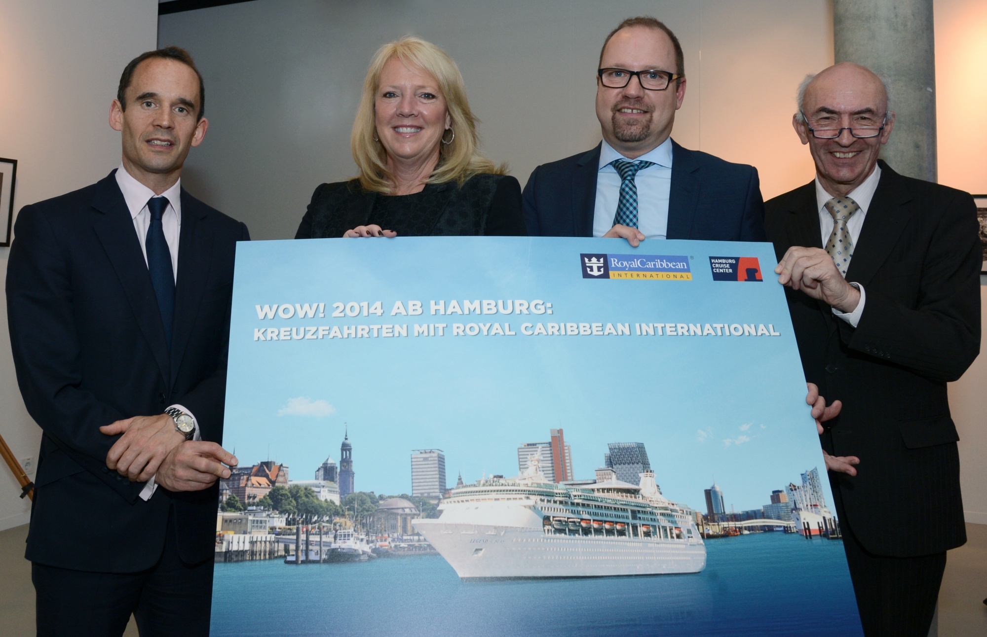 Pressekonferenz RCL Cruises Ltd. und HCC e.V., v.li.: D. Paul, L. Bauer, T. Fecke und G. Drossel
