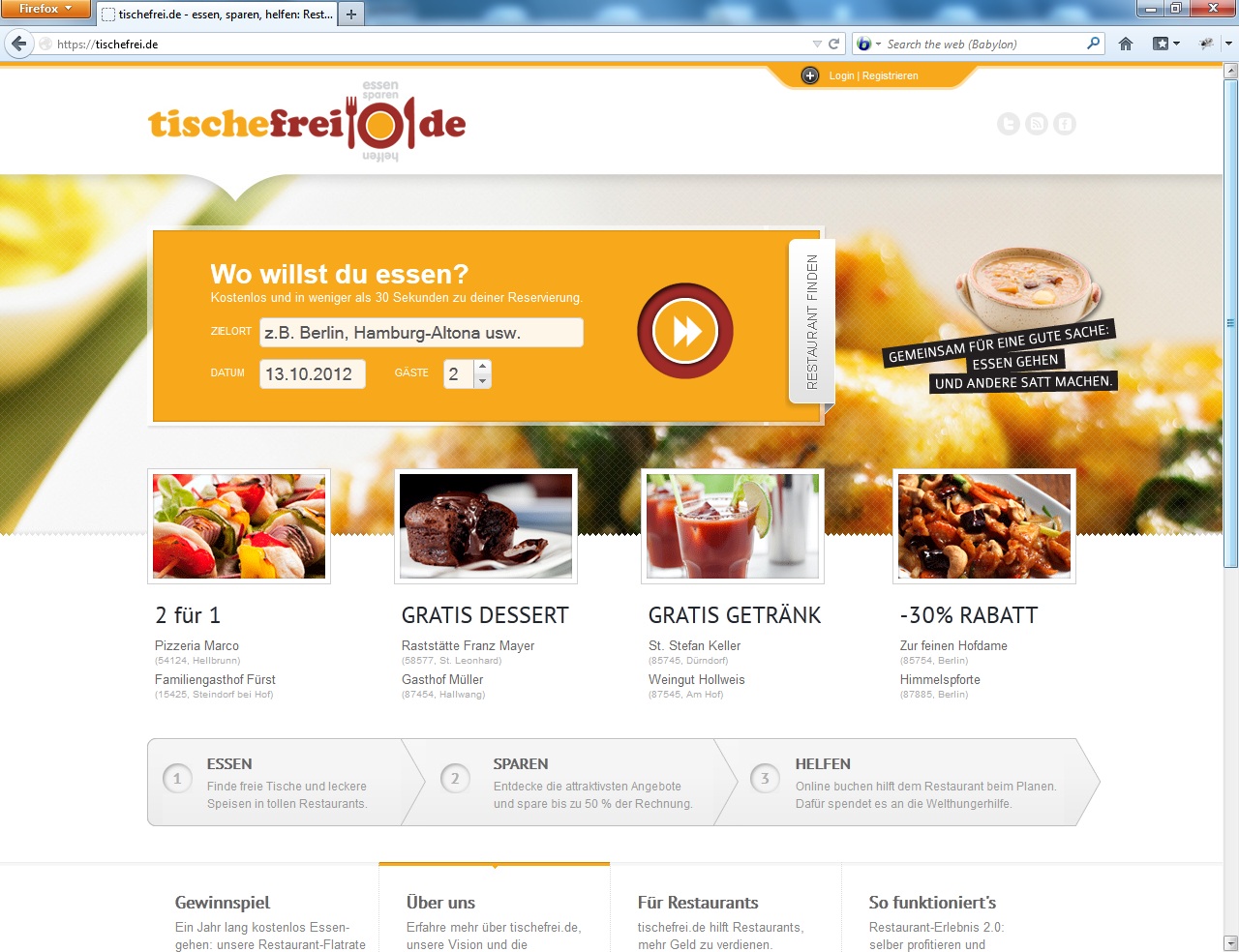 Kooperation: Bookatable und tischefrei.de ermöglichen gemeinsam Restaurant-Reservierungen zu Gunsten