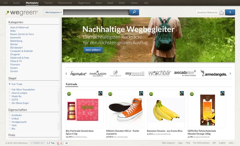 WeGreen Marktplatz mit 15 Mio. Produkten