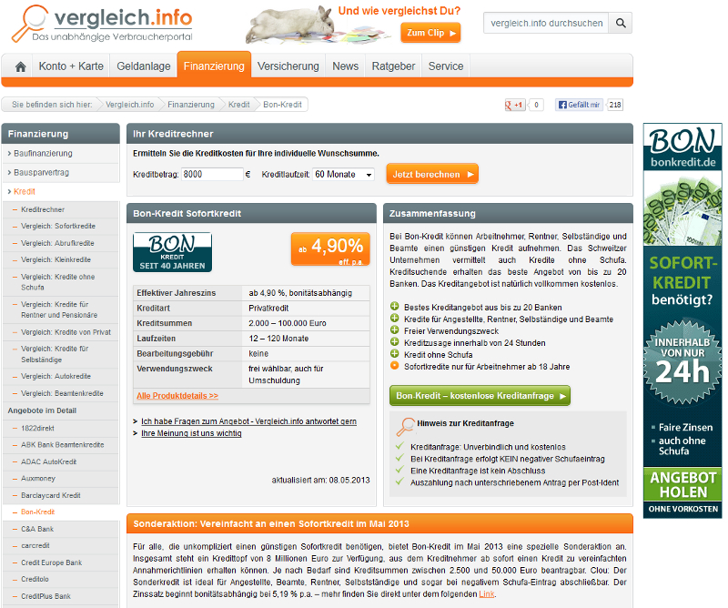 Vergleich.info informiert: Befristete Sonderaktion bei Bon-Kredit