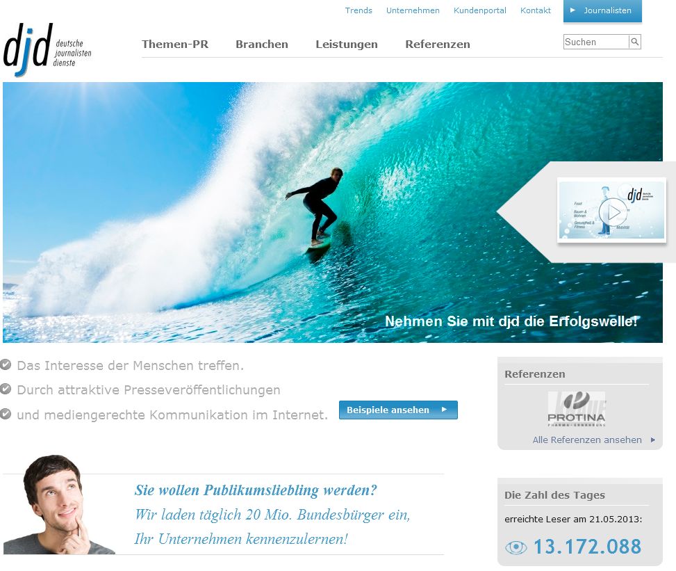 Die neue Homepage der deutschen journalisten dienste GmbH (djd). Die neue Homepage der deutschen journalisten dienste GmbH (djd).
