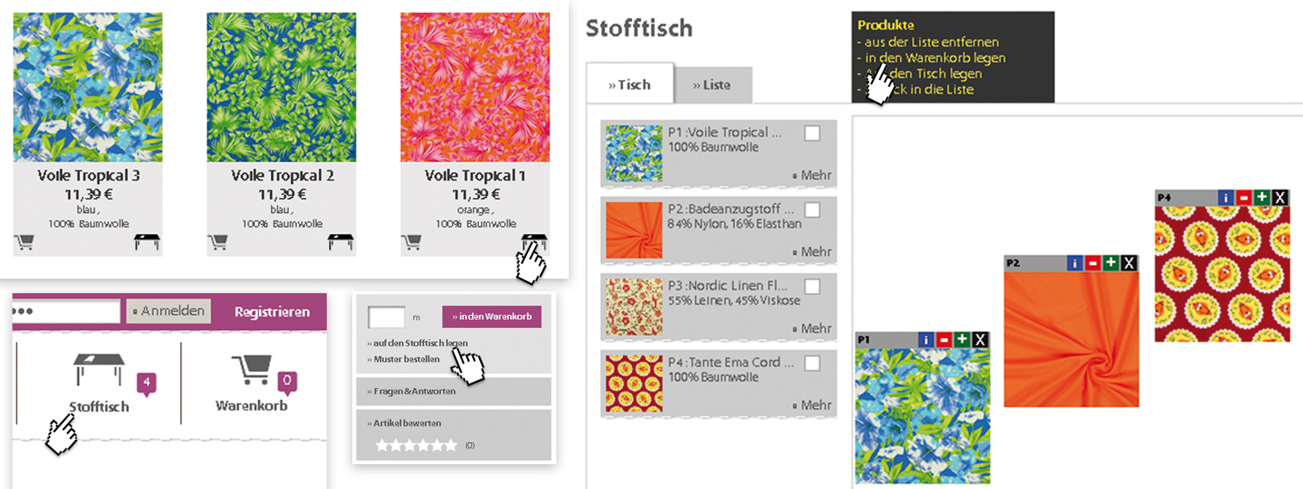 Der neue Stofftisch ist einmalig und macht das Vergleichen von Stoffen bei stoffe.de kinderleicht. Der neue Stofftisch ist einmalig und macht das Vergleichen von Stoffen bei stoffe.de kinderleicht.