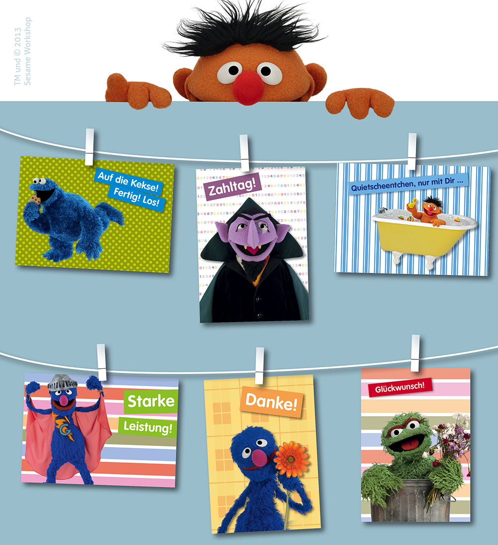 Ernie, Bert und Co. gibts jetzt exklusiv bei modern times auf Postkarte!
