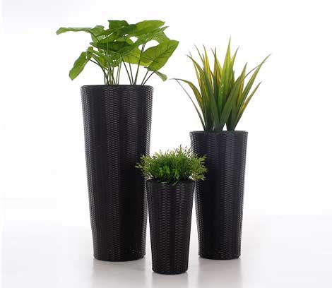 Blumenkübel-Set Classic Round aus Polyrattan