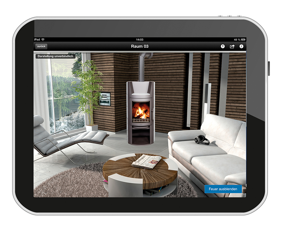 Sorgt für echtes Kaminofen-Feeling: Die neue Kaminofen-App EasyStyle von Buderus.