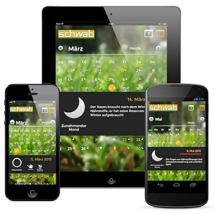 Von ADVERMA für Schwab: die Mondkalender-App für die Rasenpflege.