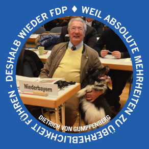 Wahlkampf mit Bierfilz: FDP-Landtagsabgeordneter Dietrich von Gumppenberg mit Bordercollie Anton. Wahlkampf mit Bierfilz: FDP-Landtagsabgeordneter Dietrich von Gumppenberg mit Bordercollie Anton.