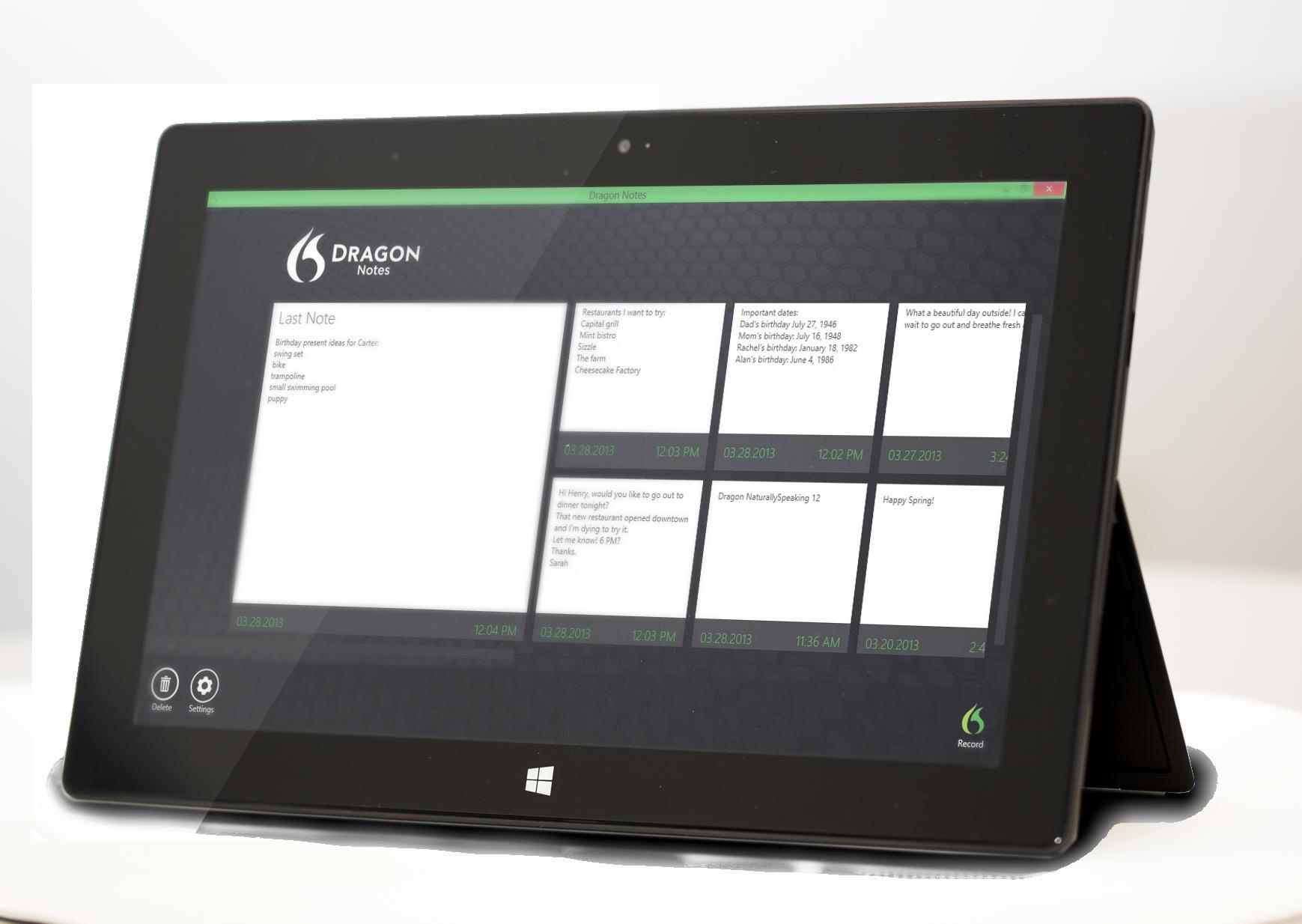 Dragon Notes App für Windows 8 Tablets und PC`s