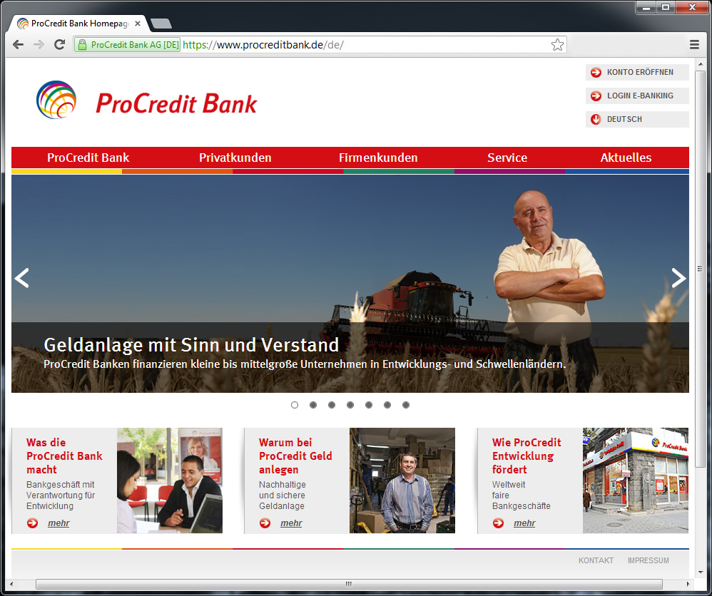 Geldanlage, die sicher Entwicklung fördert: Neuer Internetauftritt der ProCredit Bank informiert. Geldanlage, die sicher Entwicklung fördert: Neuer Internetauftritt der ProCredit Bank informiert.