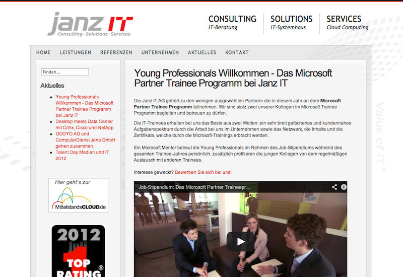 Microsoft Partner Trainee Programm bei Janz IT Microsoft Partner Trainee Programm bei Janz IT