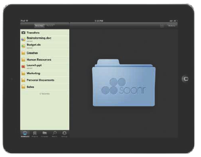 Soonr-Anwendung auf dem iPad Soonr-Anwendung auf dem iPad