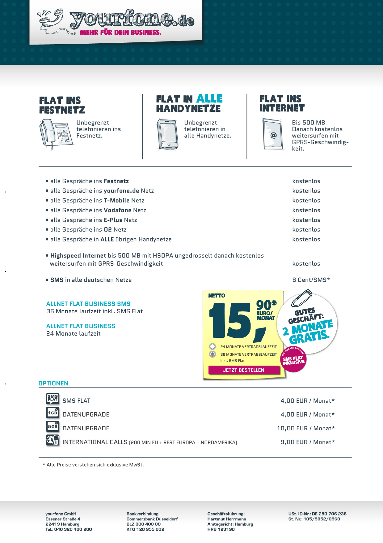 Die yourfone.de Business Tarife im Überblick: