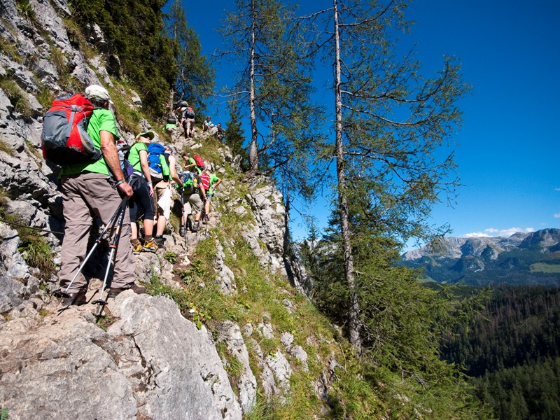 Knackiger Anstieg: Auf dem Falzsteig hinauf zum Watzmannhaus. Knackiger Anstieg: Auf dem Falzsteig hinauf zum Watzmannhaus.