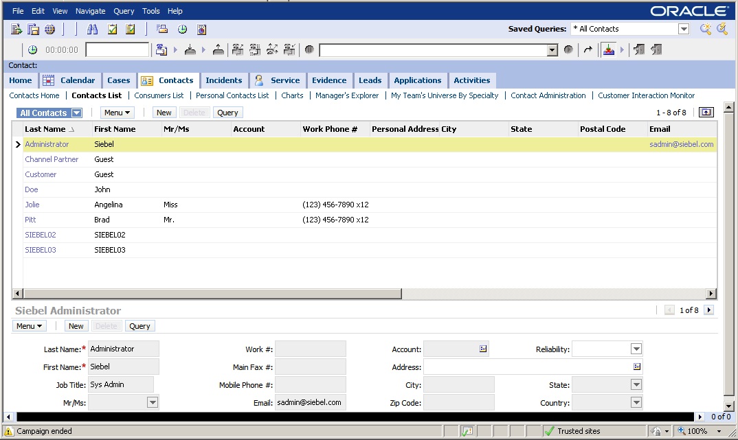 Screenshot Oracle/Seibel-Connector von Altitude Software