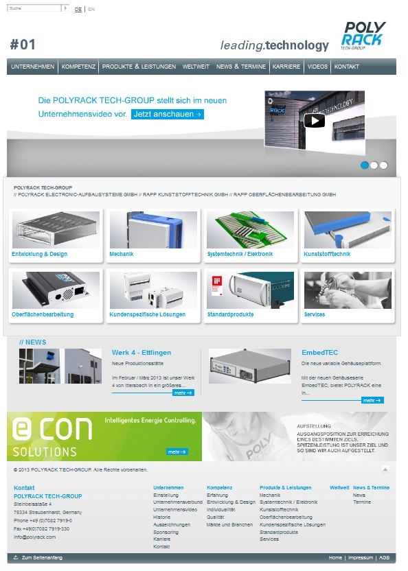 Die neue Website der POLYRACK TECH-GROUP liefert gebündelte Information in modernem Design. Die neue Website der POLYRACK TECH-GROUP liefert gebündelte Information in modernem Design.