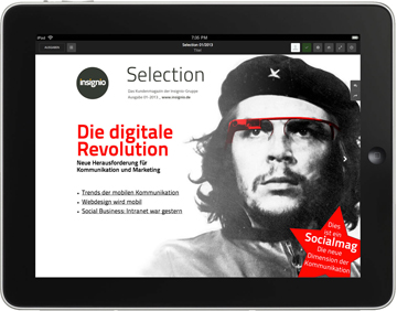 Titelbild des Insignio Kundenmagazins „Selection“. Die Themen können direkt zu den entsprechenden Se Titelbild des Insignio Kundenmagazins „Selection“. Die Themen können direkt zu den entsprechenden Se