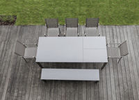 Vierfußtisch KUBUS+s aus HPL mit Schmetterlingsauszug in der Farbe Taupe, Untergestell aus gebürstet Vierfußtisch KUBUS+s aus HPL mit Schmetterlingsauszug in der Farbe Taupe, Untergestell aus gebürstet