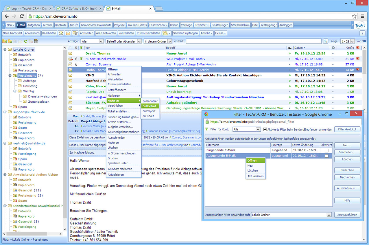 Tecart CRM - Das Modul Mails