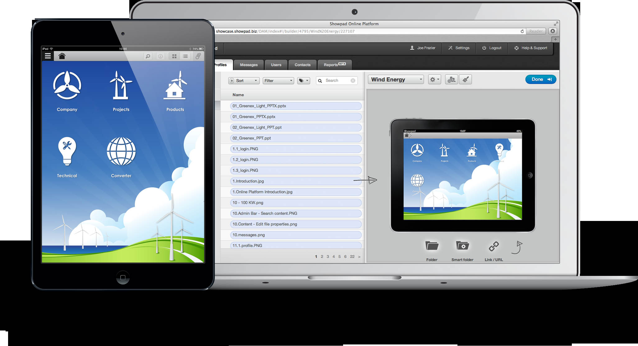 Showpad im Einsatz:Über das Online-Portal wird die App auf den Tablets konfiguriert und angepasst Showpad im Einsatz:Über das Online-Portal wird die App auf den Tablets konfiguriert und angepasst