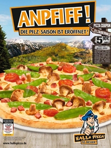Die neue Speisekarte von Hallo Pizza mit der Pfifferlinge-Aktion. Die neue Speisekarte von Hallo Pizza mit der Pfifferlinge-Aktion.