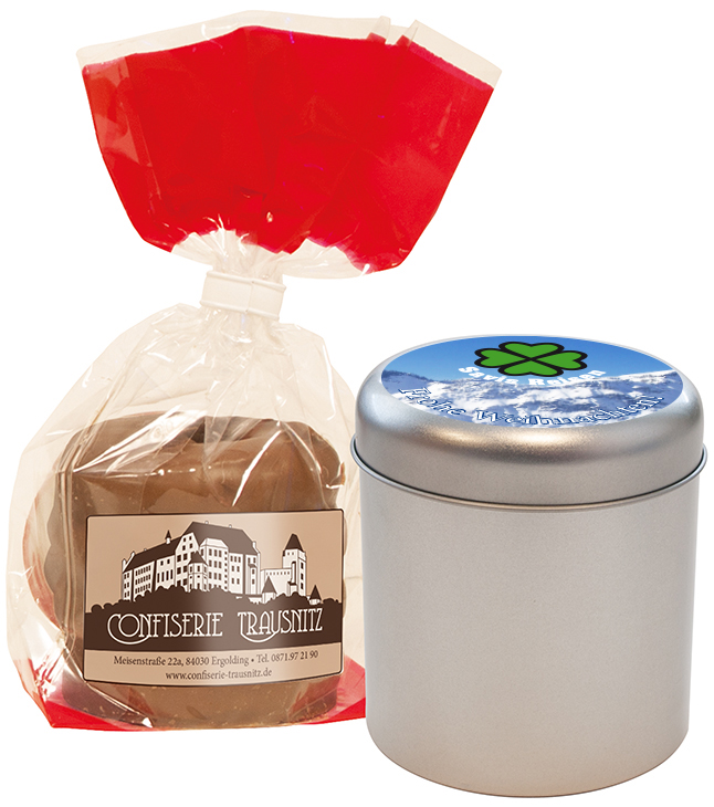 Bedruckte Werbedose gefüllt mit Baumkuchen: Minitin Baku, das ideale Werbegeschenk für Advent, Nikol Bedruckte Werbedose gefüllt mit Baumkuchen: Minitin Baku, das ideale Werbegeschenk für Advent, Nikol