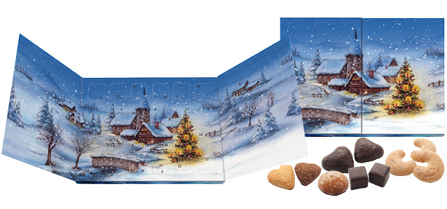Der individuell bedruckte Adventskalender Panorama, gefüllt mit Lebkuchen, Dominosteinen oder Weihna Der individuell bedruckte Adventskalender Panorama, gefüllt mit Lebkuchen, Dominosteinen oder Weihna