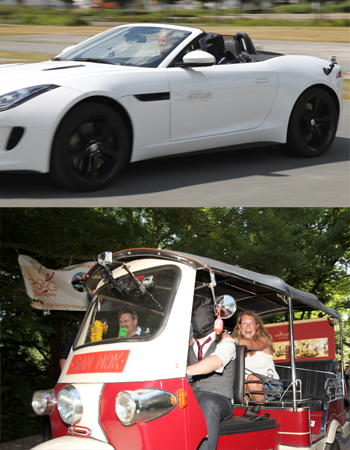 Magier Cody Stone bei seinen Stunts mit dem Jaguar sowie dem Tuk Tuk