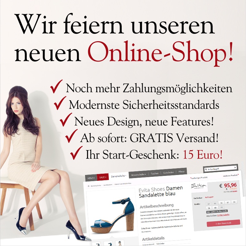 Der neue Shop von Evita Shoes ist online Der neue Shop von Evita Shoes ist online