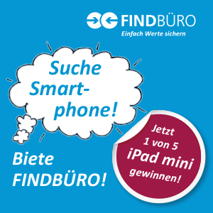 Wer seine mobilen Geräte auf FINDBÜRO registriert, gewinnt mit etwas Glück 1 von 5 iPad mini.