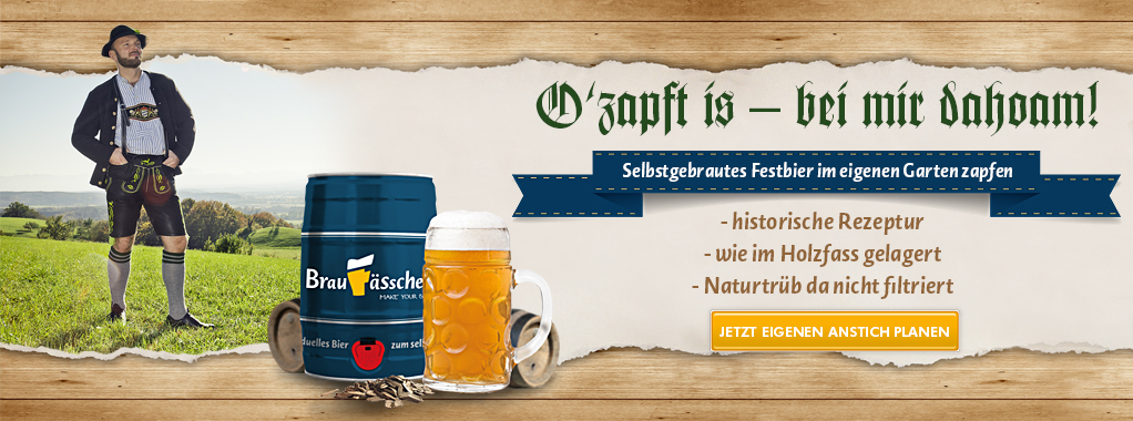 Das Braufaesschen Festbier zum selber brauen ermöglicht den Bieranstich im eigenen Garten. Das Braufaesschen Festbier zum selber brauen ermöglicht den Bieranstich im eigenen Garten.