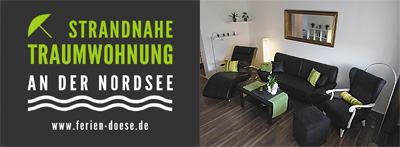 Logo und Wohnzimmer der strandnahen Traumwohnung Logo und Wohnzimmer der strandnahen Traumwohnung