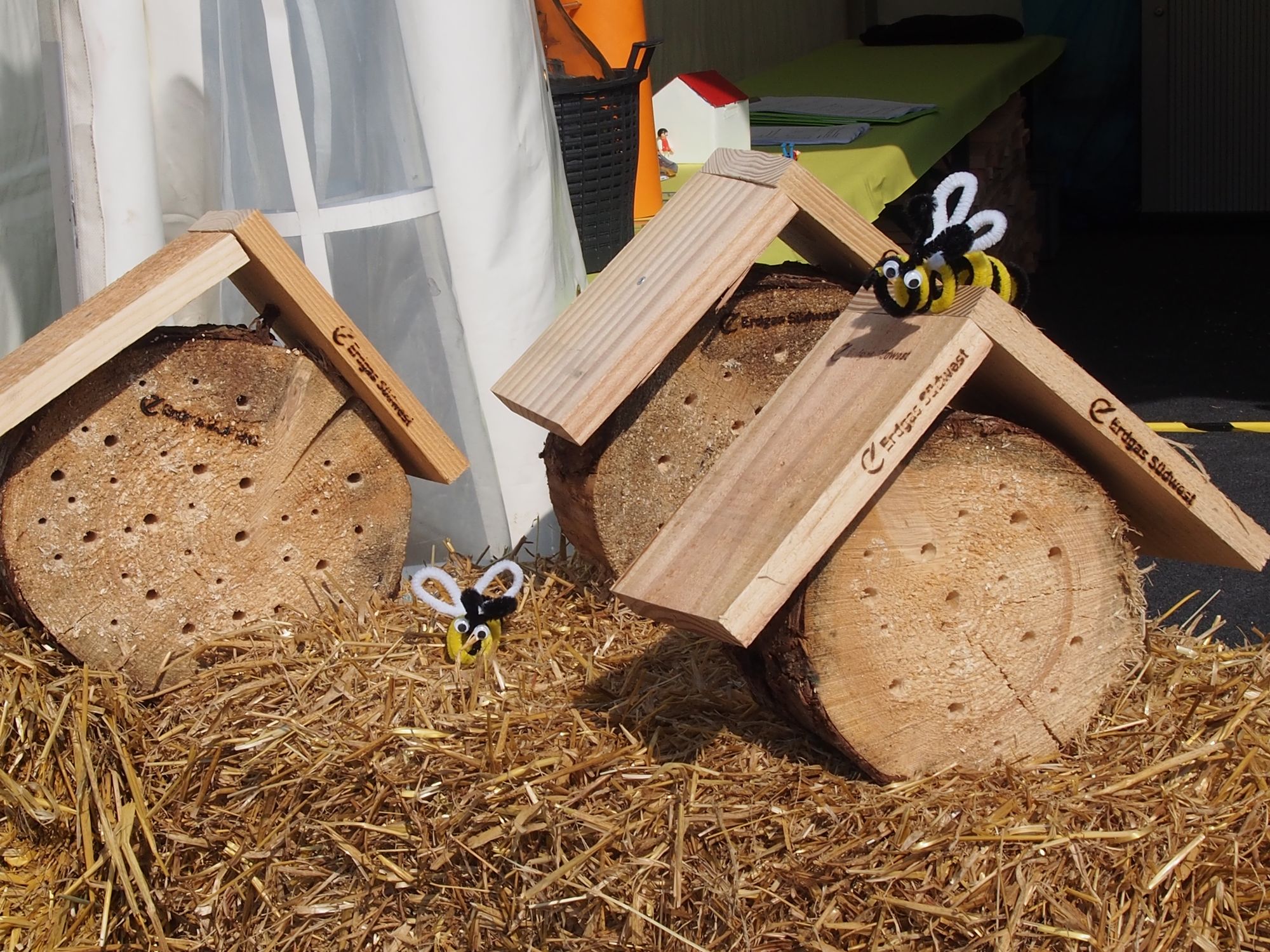 Bastelspaßim Zelt der Erdgas Südwest - Neben den 300 Bienen wurden auch Wildbienenhotels gebastelt.