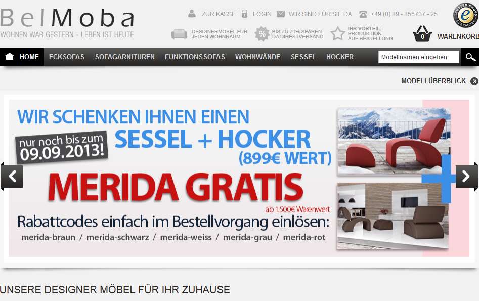 Screenshot der aktuellen Belmoba.de Aktion Gratis Sessel beim Kauf eines Sofas Screenshot der aktuellen Belmoba.de Aktion Gratis Sessel beim Kauf eines Sofas