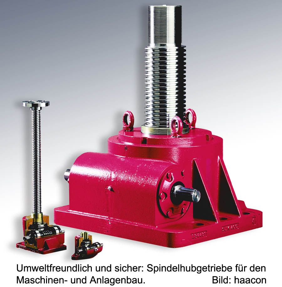 Umweltfreundlich und sicher: Spindelhubgetriebe für den Maschinen- und Anlagenbau. Bild: haacon Umweltfreundlich und sicher: Spindelhubgetriebe für den Maschinen- und Anlagenbau. Bild: haacon