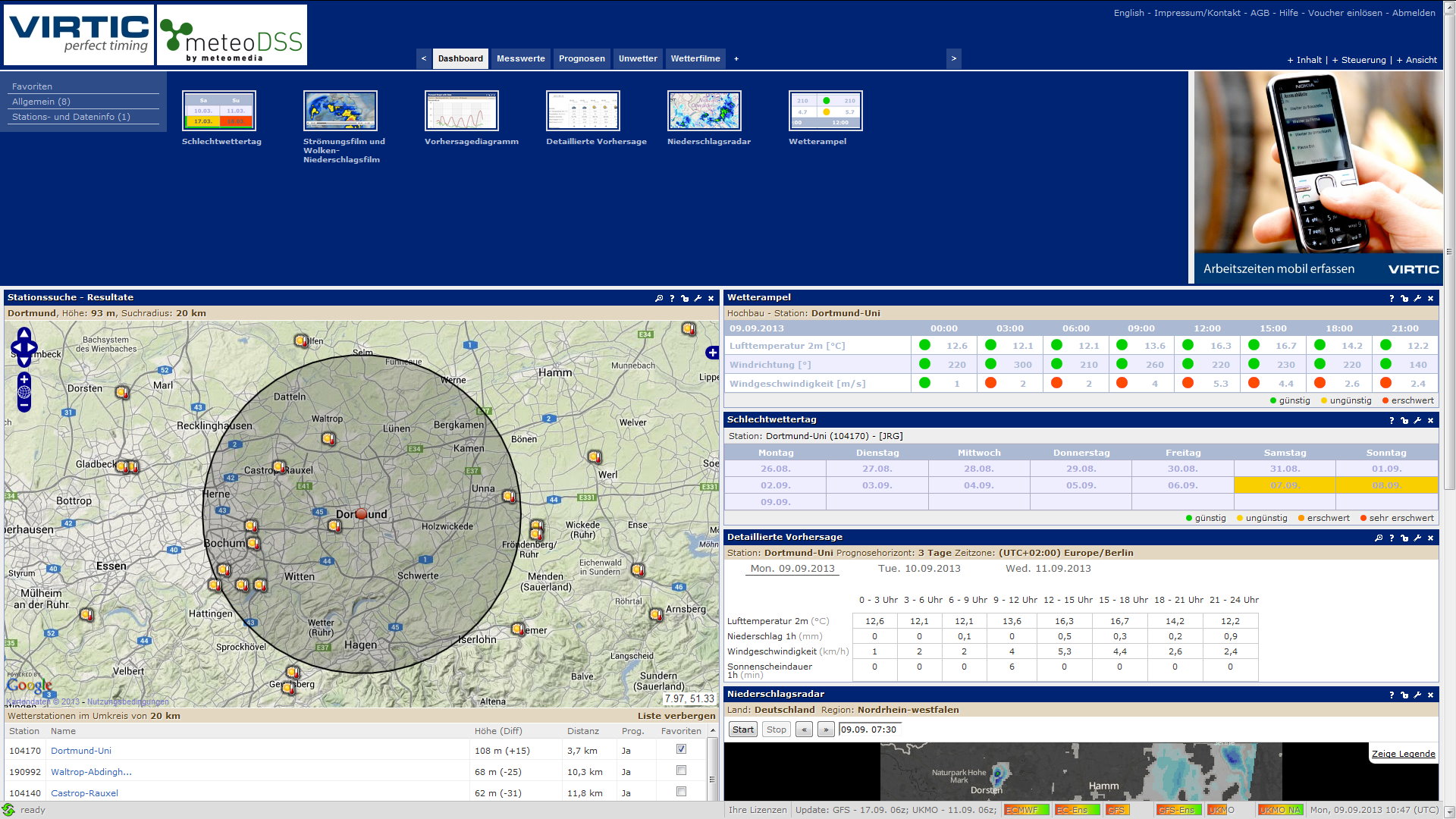 Präzise Wetterprognosen für die Baustelle - Screenshot Wettercockpit