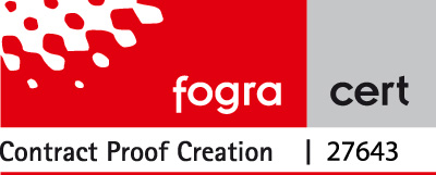 Fogra Zertifikat der Proof GmbH: Farbverbindliche Proofs nach Fogra39 / ISOCoatedV2 Fogra Zertifikat der Proof GmbH: Farbverbindliche Proofs nach Fogra39 / ISOCoatedV2
