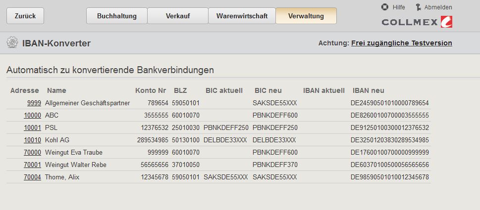 Screenshot IBAN-Konverter (www.collmex.de) Screenshot IBAN-Konverter (www.collmex.de)