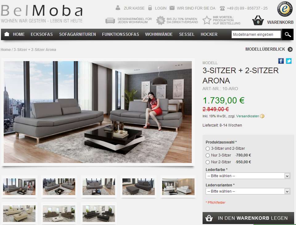 Screenshot der Belmoba Sofagarnitur Arona Screenshot der Belmoba Sofagarnitur Arona