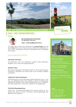 Lernen Sie jetzt unsere Rad- und Wanderangebote für Gruppen und Vereine 2014 kennen. Lernen Sie jetzt unsere Rad- und Wanderangebote für Gruppen und Vereine 2014 kennen.