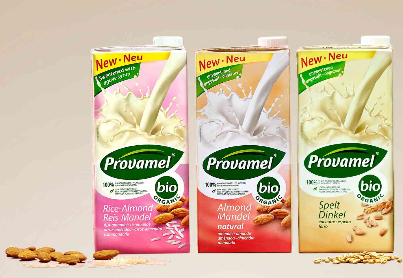 Die drei Neuen sind da: Reis- Mandeldrink, Mandeldrink Natural und Dinkeldrink von Provamel Die drei Neuen sind da: Reis- Mandeldrink, Mandeldrink Natural und Dinkeldrink von Provamel