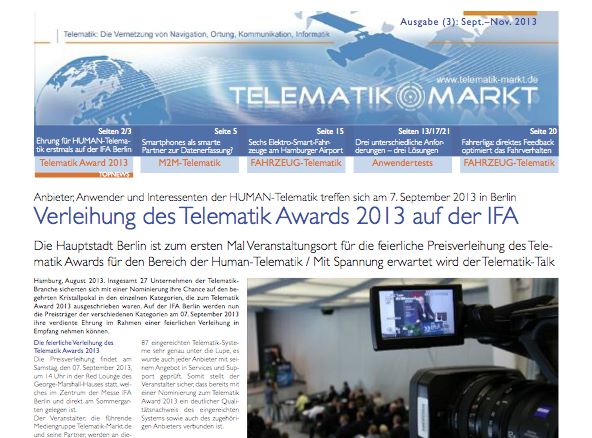 Der Titelkopf der führenden Fachzeitung der Telematik-Branche. Bild: Telematik-Markt.de Der Titelkopf der führenden Fachzeitung der Telematik-Branche. Bild: Telematik-Markt.de