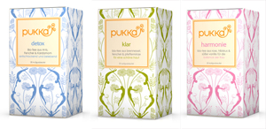 Die in Balance Bio-Kräutertees detox, klar und harmonie von Pukka Herbs unterstützen das Wohlbefinde