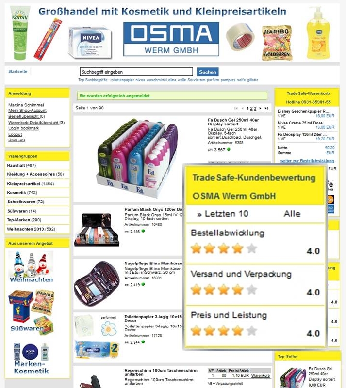 Ein Großhandelsshop mit Kundenbewertung Ein Großhandelsshop mit Kundenbewertung