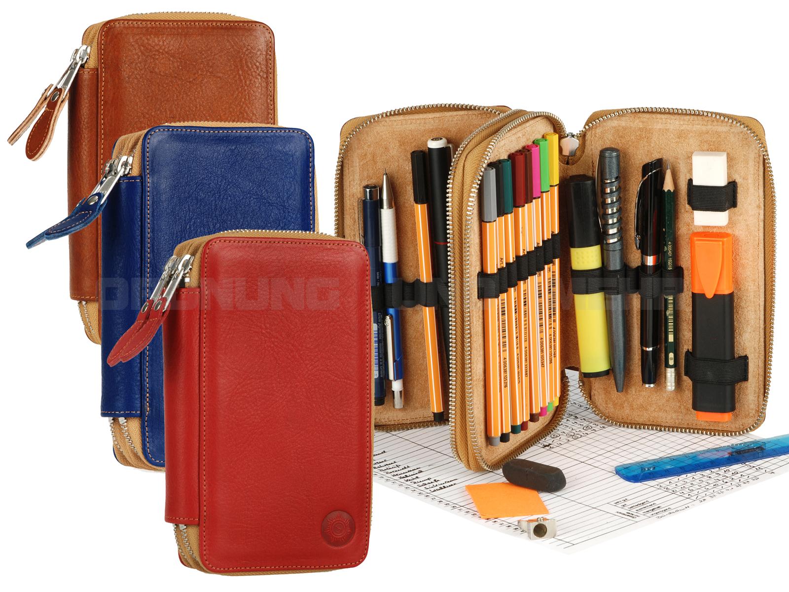 Sonnenleder BOSSE 2 Klappen Federtasche Leder Schüleretui Stifteetui Federmäppchen braun, rot, blau Sonnenleder BOSSE 2 Klappen Federtasche Leder Schüleretui Stifteetui Federmäppchen braun, rot, blau