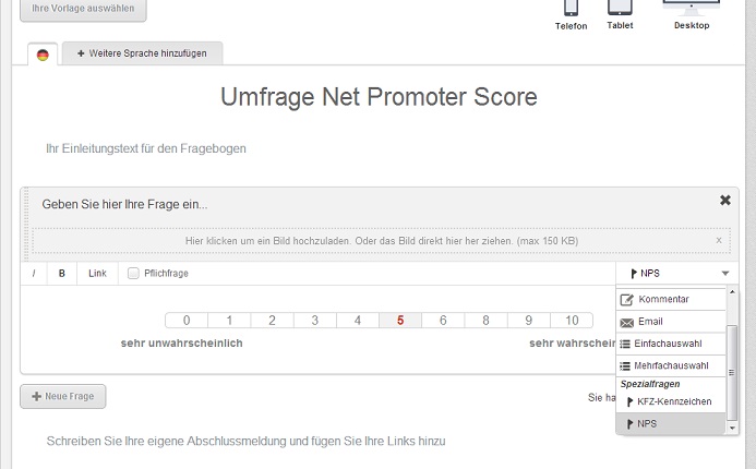 Net Promoter Score Anwendung mit Feedbackstr