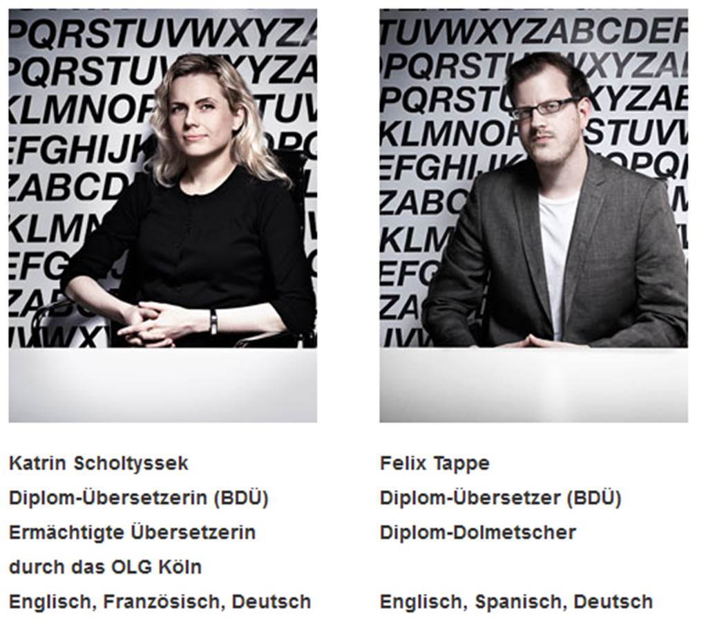 SATZGEWINN-Inhaber: Diplom-Übersetzer und -Dolmetscher Katrin Scholtyssek und Felix Tappe SATZGEWINN-Inhaber: Diplom-Übersetzer und -Dolmetscher Katrin Scholtyssek und Felix Tappe