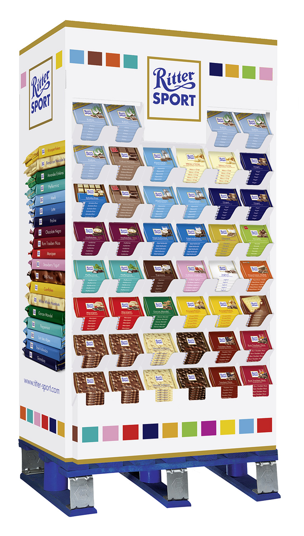 Die Ritter-Sport-Displays von DS Smith Packaging basieren auf dem Baukastenprinzip.