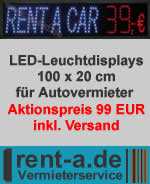 Vermieterservice.rent-a.de bietet exklusiv ein 100 x 20 cm großes „RENT A CAR“-LED Leuchtdisplay für